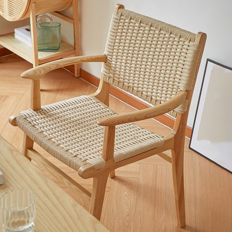 Solid Wood Lounge Chair Woven Back Side Chair with Wooden Legs