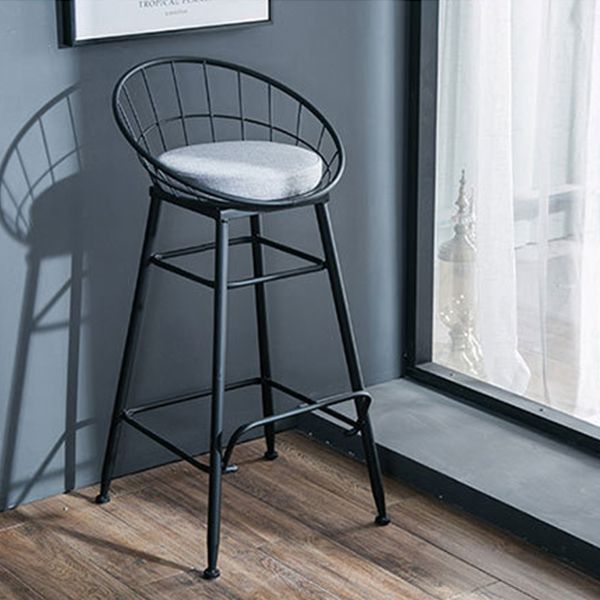 Glam Metal Bar and Counter Stool Round Low Back Stool with 4 Legs