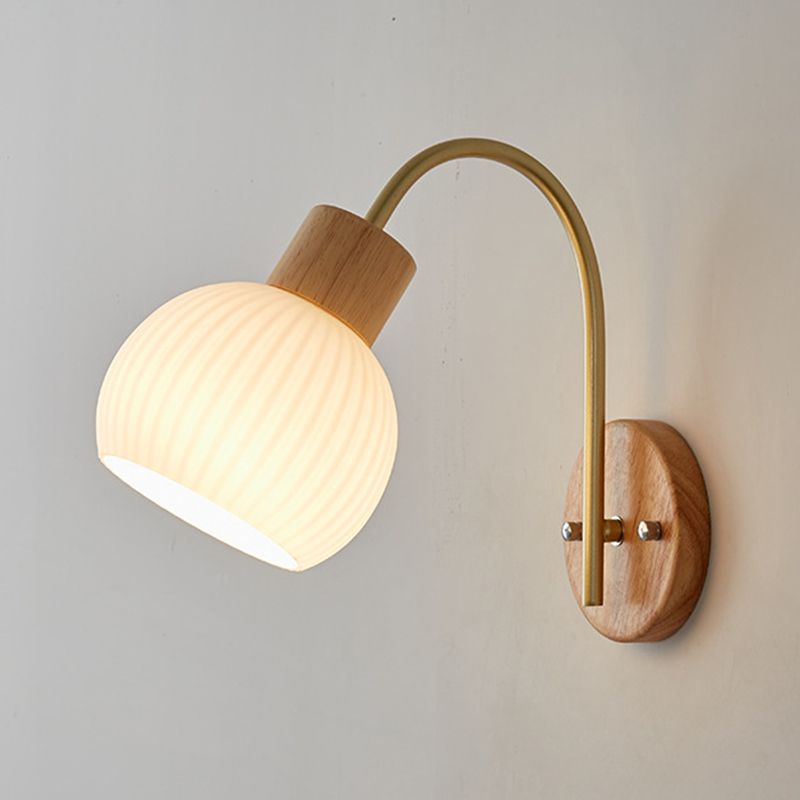 Single Modernism Beige Wall Mounted Sconce Shaded Wall Light with Wood