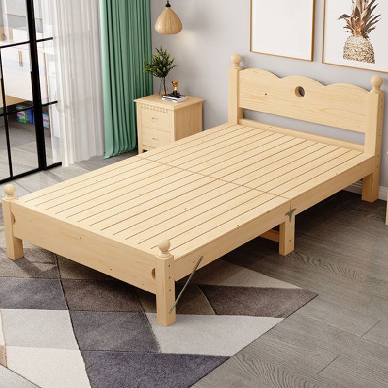 Scandinavian Wood Folding Bed Upholstered Bed Frame with Headboard