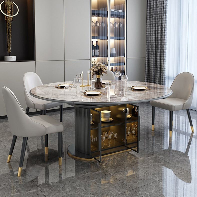 Glam Style Round Sintered Stone Dining Room Set Space-Saving Design Dining Table Furniture