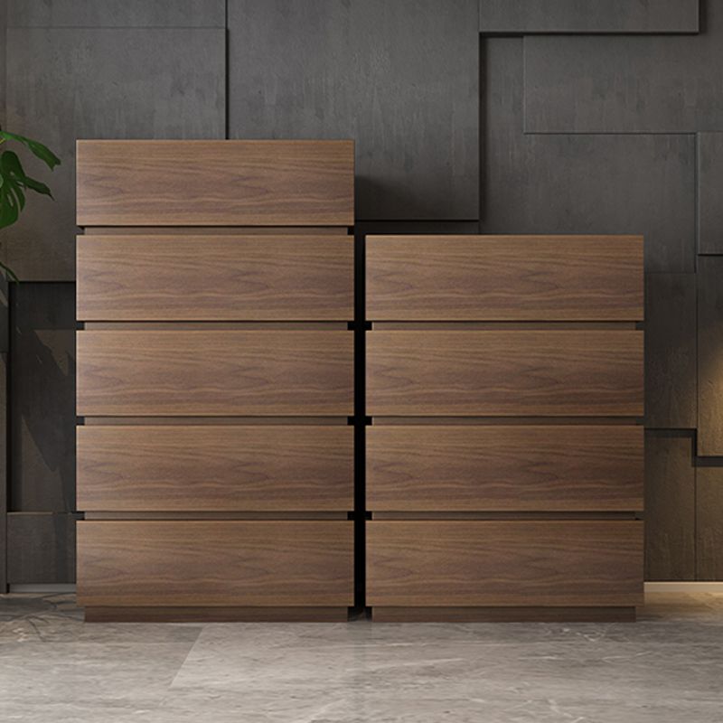 Contemporary Vertical Bedroom Chest Wooden Storage Chest in Brown with Drawers