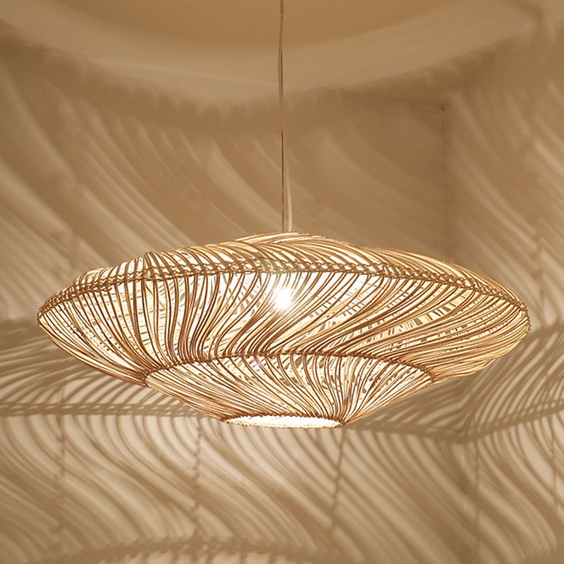 Creative Asian Flying Saucer Ceiling Light Rattan 1 Head Dining Room Suspension Pendant