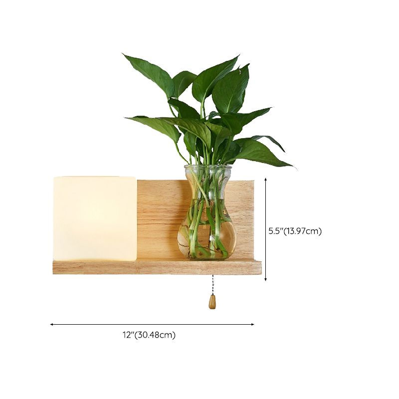 Contemporary Wooden Wall Sconce Simple Wall Light with Glass Shade without Plants