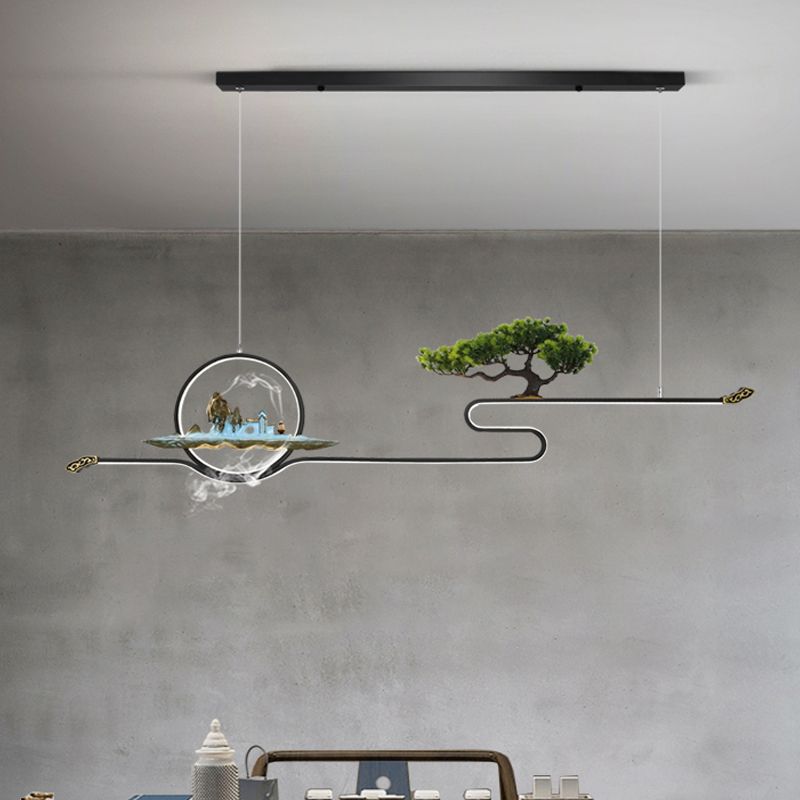 Luces de isla de forma lineal Luces de estilo contemporáneo Metal Dos accesorios de iluminación colgante