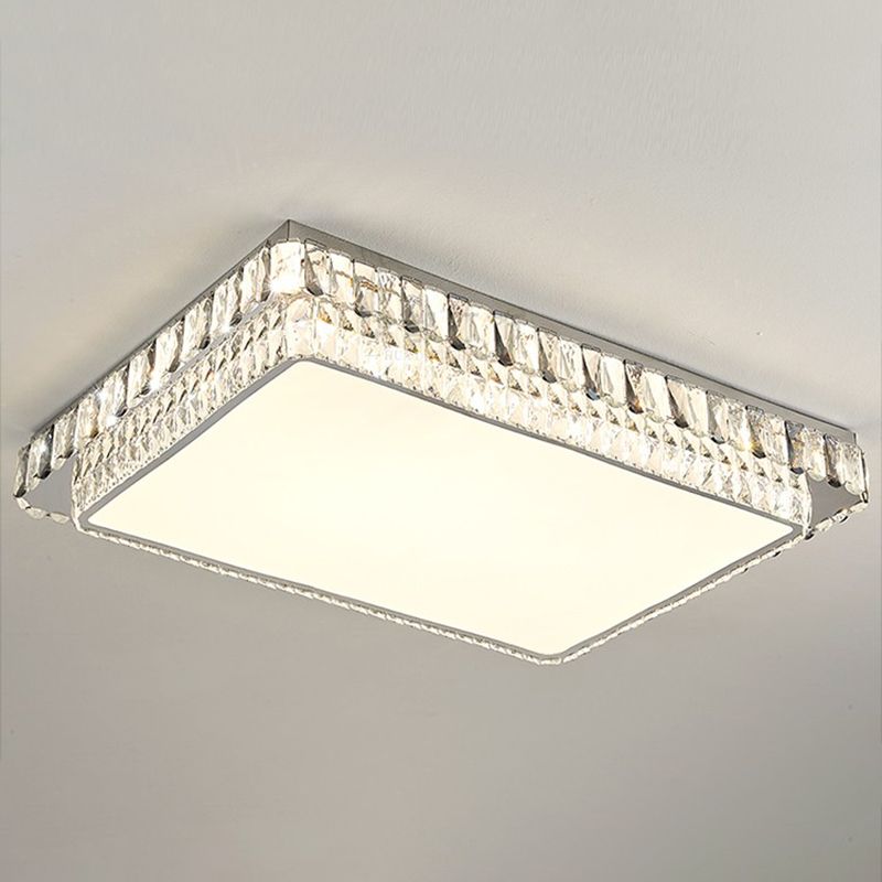 Plafonnier LED en cristal de luxe moderne en acier inoxydable géométrique encastré