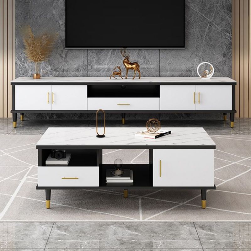 Slate Coffee or End Table with Storage Drawers Contemporary 4 Legs