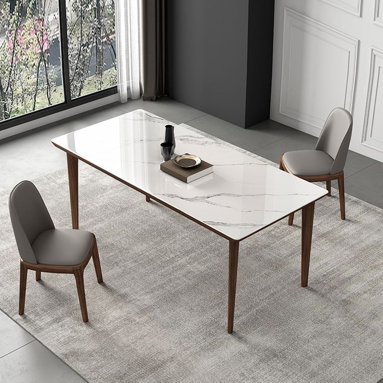 Mesa de comedor con tapa de piedra, mesa de comedor rectangular de cocina con 4 patas de madera