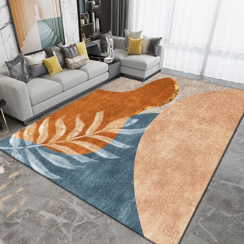 Dark Green Color Block Rug Polyester Modern Rug Washable Rug for Living Room