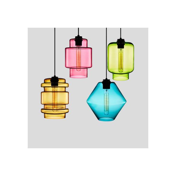 Lampe suspendue cylindrique Verre de simplicité 1 rose clair / jaune / bleu plafond plafond