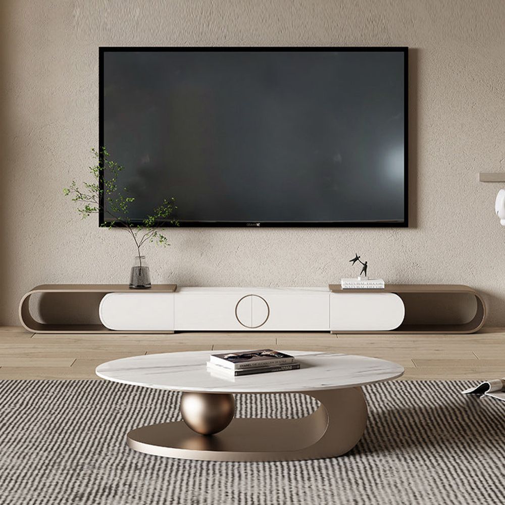 Glam Slate Pedestal Coffee Table Oval White Coffee Table Set