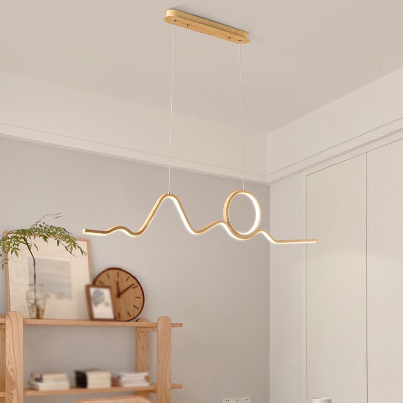2-Light Modern Beige Island Lighting Wooden LED Ceiling Light for Dining Room