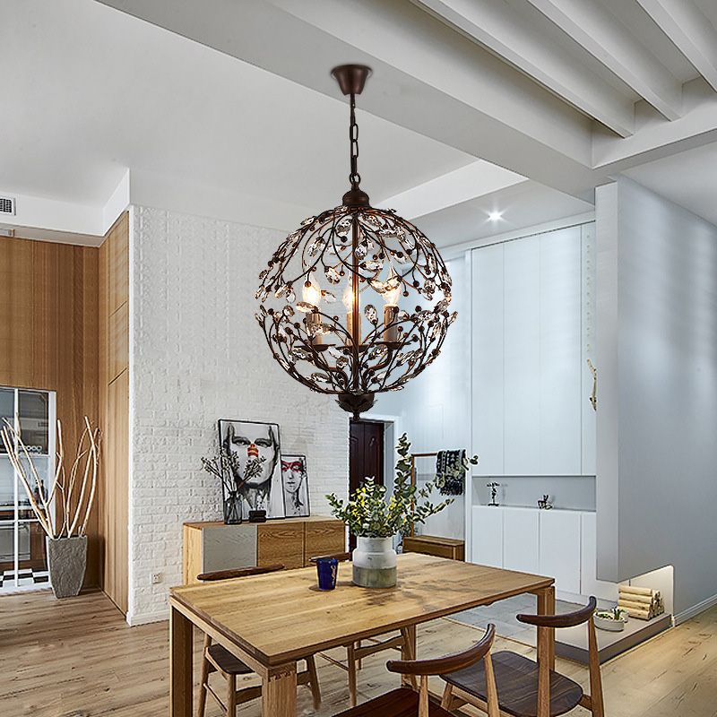Crystal Globe Kroonluchter Hedendaagse 3 bollen zwart/bronzen hangend hanglampje voor eetkamer