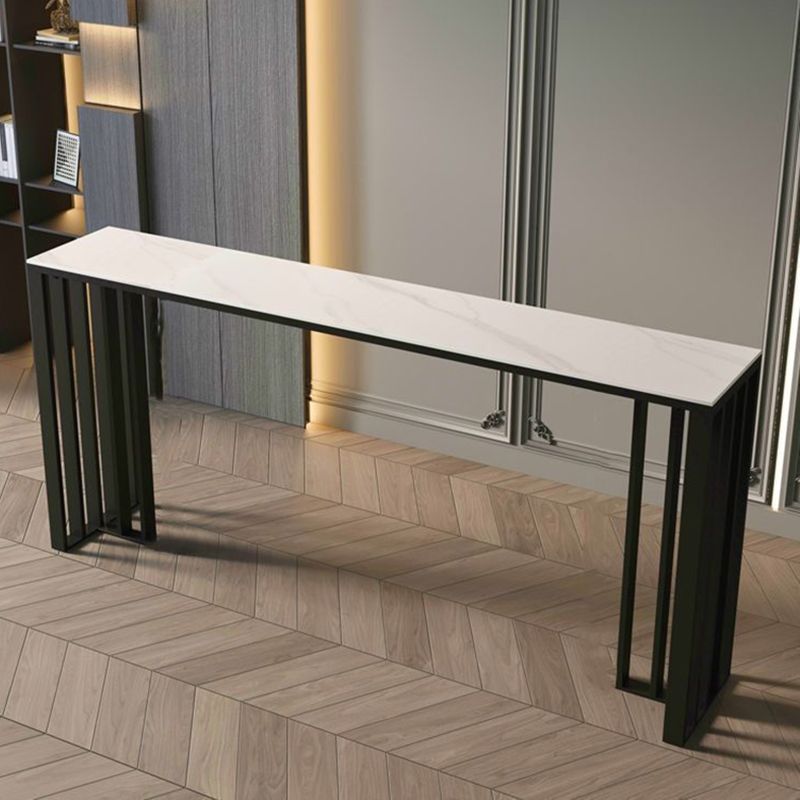Marble Counter Table Rectangle Table Top with Black Double Base