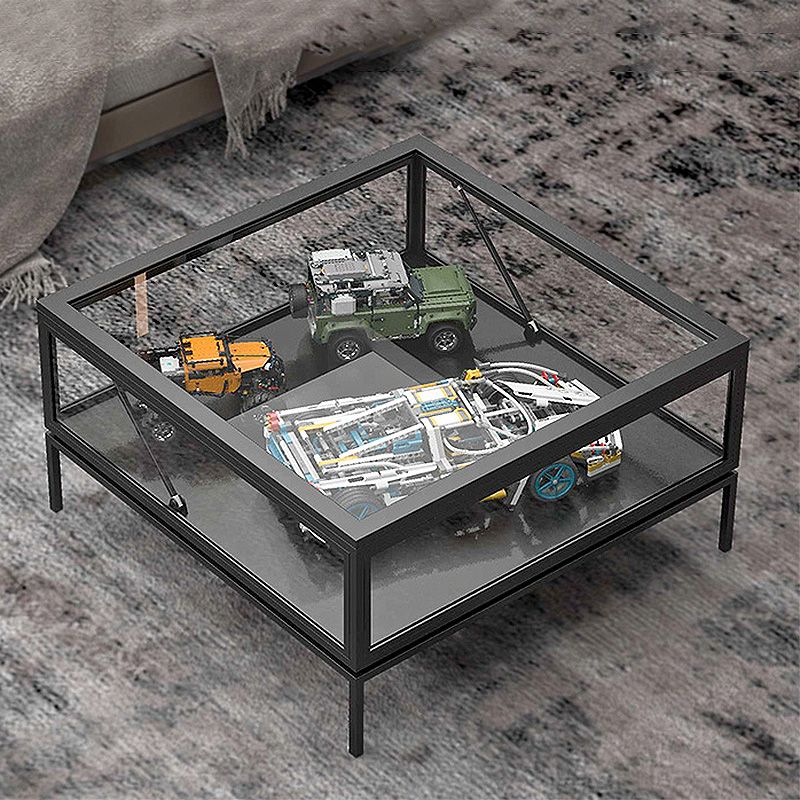 4 Legs Base Design Black/white Tempered Glass Top Iron Base Square Coffee Table