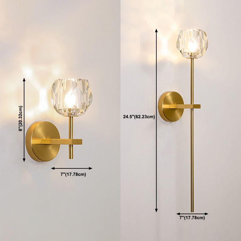Nordic Style Metal Wall Light Geometric Gold Wall Sconce with Crystal for Bedroom
