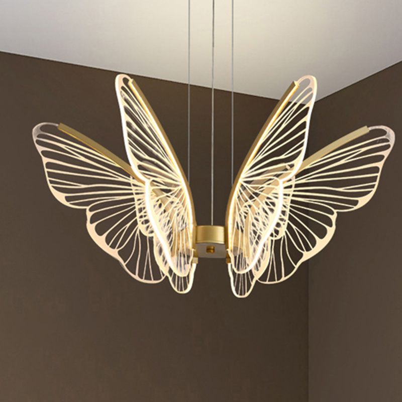 Gold Metal Ceiling Hung Fixtures Contemporary LED Butterfly Pendant Lighting