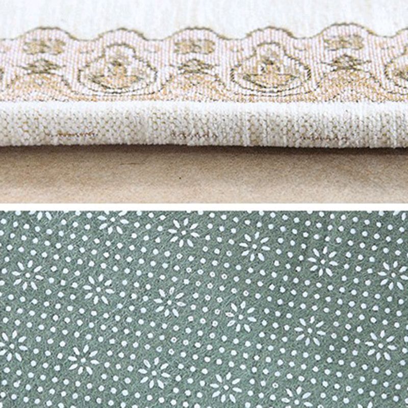 White Tone Victorian Area Carpet Polyester Floral Printed Indoor Rug Anti-Slip Backing Carpet for Living Room