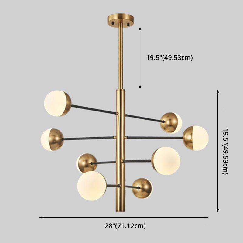 Gold Vertical Pendant Chandelier Postmodern Opal Ball Glass Hanging Light for Dining Room