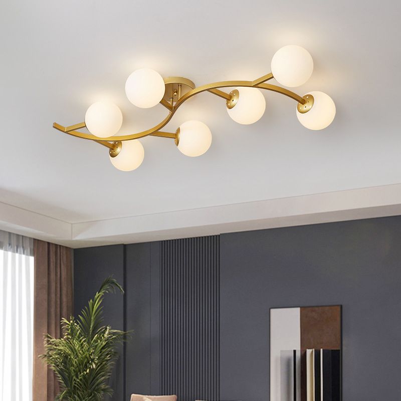 Sphere Glass Semi Mount Lighting Modern Style Ceiling Mounted Light