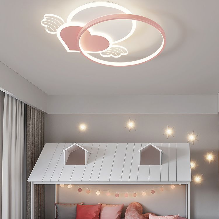 Cartoon Heart Vleugel Flush Mount Plafond Licht Metaal Kids Room LED Flush Light met Halo Ring