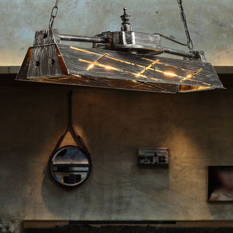 Industrial Steam Train Shaped Island Lamp 4-Bulb Wrought Iron Pendant Light