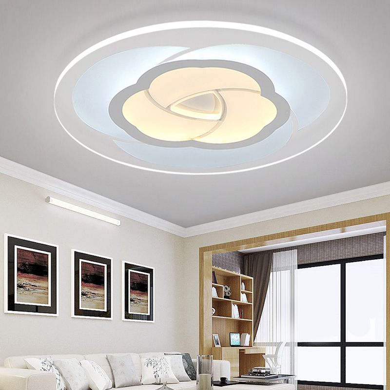 Plafonnier LED encastrable pour chambre à coucher, 8/16.5/20.5 pouces de large, avec abat-jour en acrylique en forme de fleur, plafonnier blanc, lumière chaude/blanche