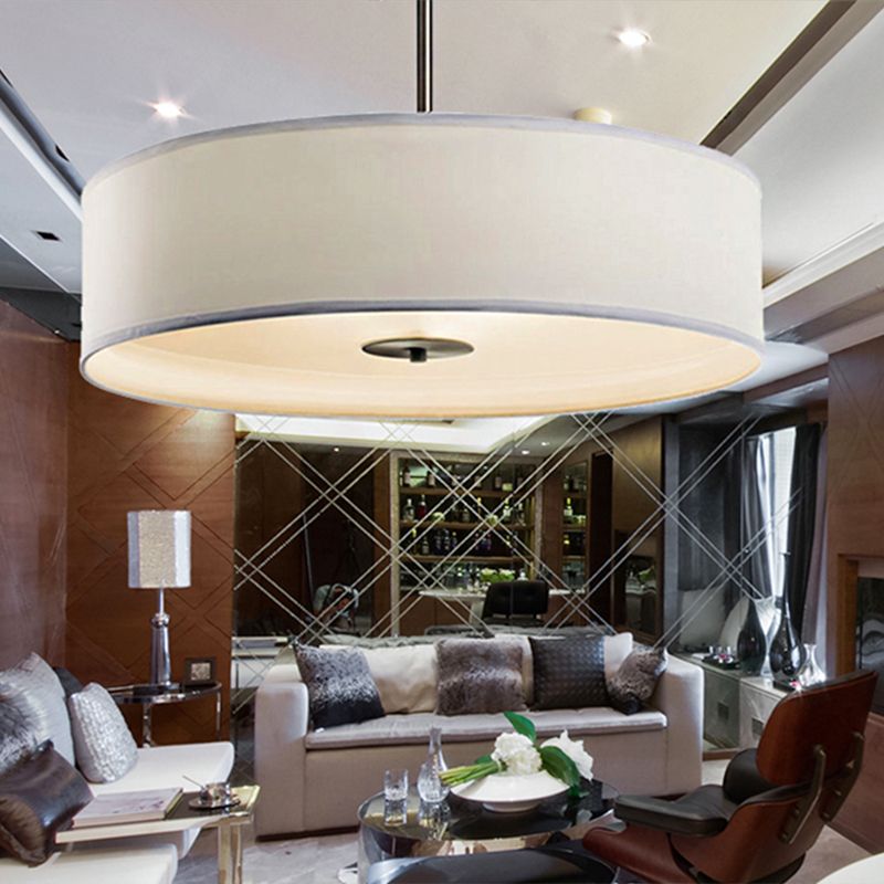 Sala de estar de tambor iluminación semi montura tela tradicional 4 luces de luz de techo blanco, 16 "/19.5" /23.5 "de ancho