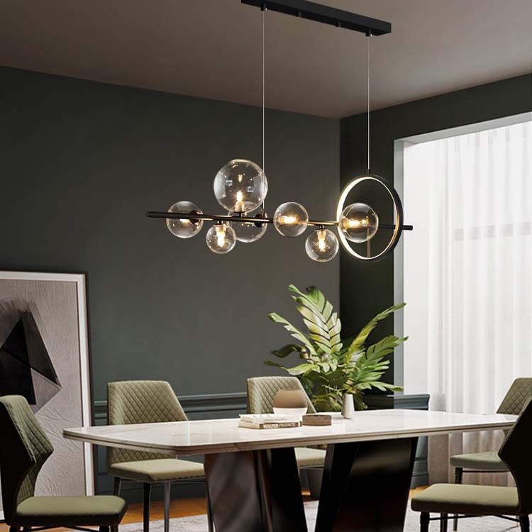 Spherical Hanging Island Lights Ultra-Contemporary Clear Glass Chandelier Lighting Fixtures for Restaurant