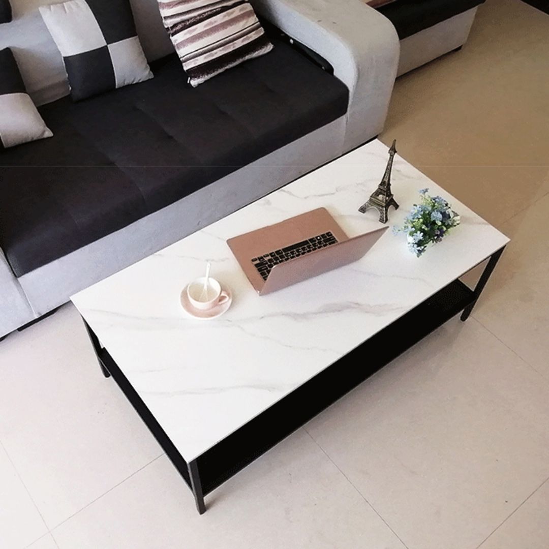Glam Frame Coffee Table Slate Rectangular Cocktail Table for Home