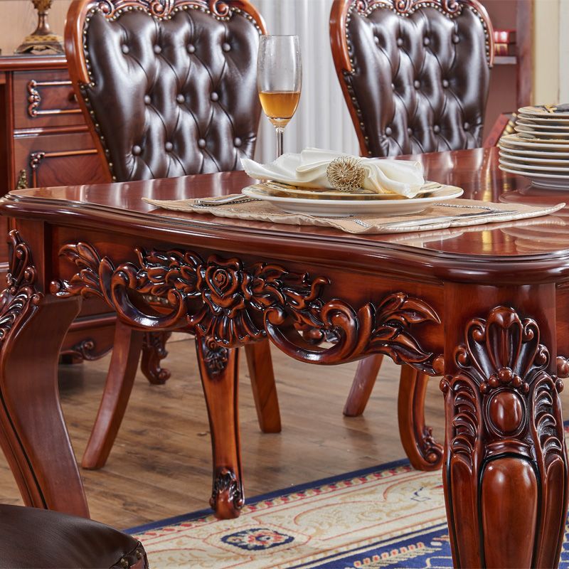 Rectangle Retro Modern Dining Table Brown Tone Fixed Table with Oakwood Solid Wood