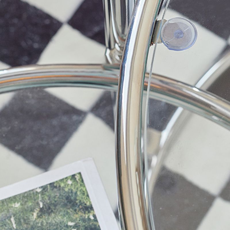 Extendable Coffee Table Glass with Round Top and Stainless Steel Base