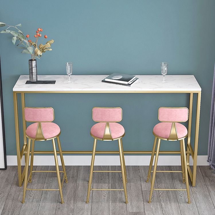 Upholstered Dining Stool Glam Low Back Bar Stool with Gold Metal Base