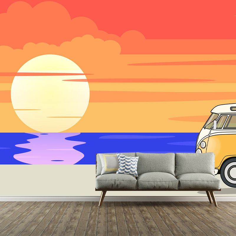 Tropical Palm Leaves Mural Wallpaper Light Color Wall Art for Sitting Room