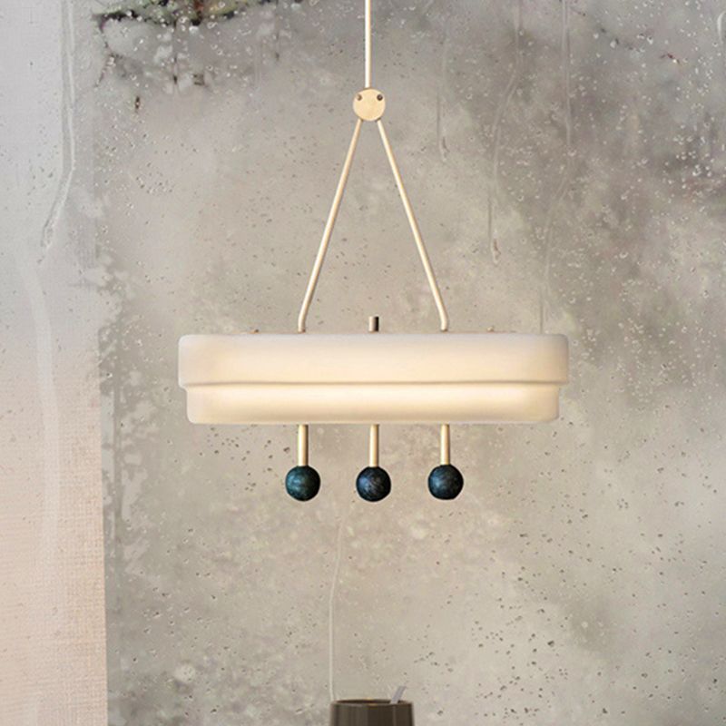 Opal Glass Linear Pendant Lighting Fixture Nordic LED Hanging Lamp Kit in White for Dining Room, White/Warm Light