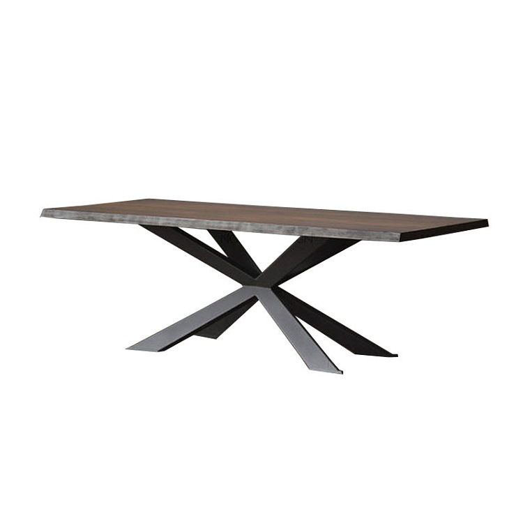 Solid Wood Brown Dining Table Industrial Black Frame Dining Room Table