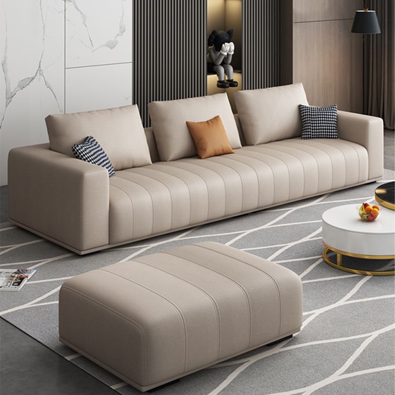 Cream Modern Faux Leather Square Arm Sofa/Sectional with Pillowed Back Cushions