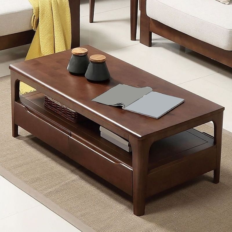 Nordic Style Square/rectangular 4 Legs Base Wooden Table with Storage Rack Coffee Table