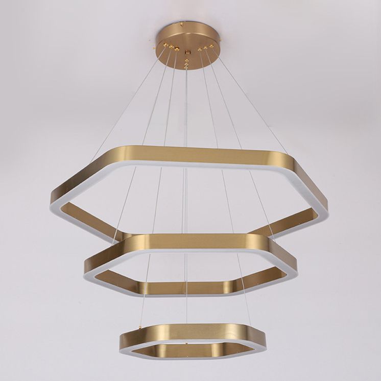 Modern Hexagon Chandelier Light Fixtures 3-Tier Hanging Pendant Lamps with White Acrylic Shade