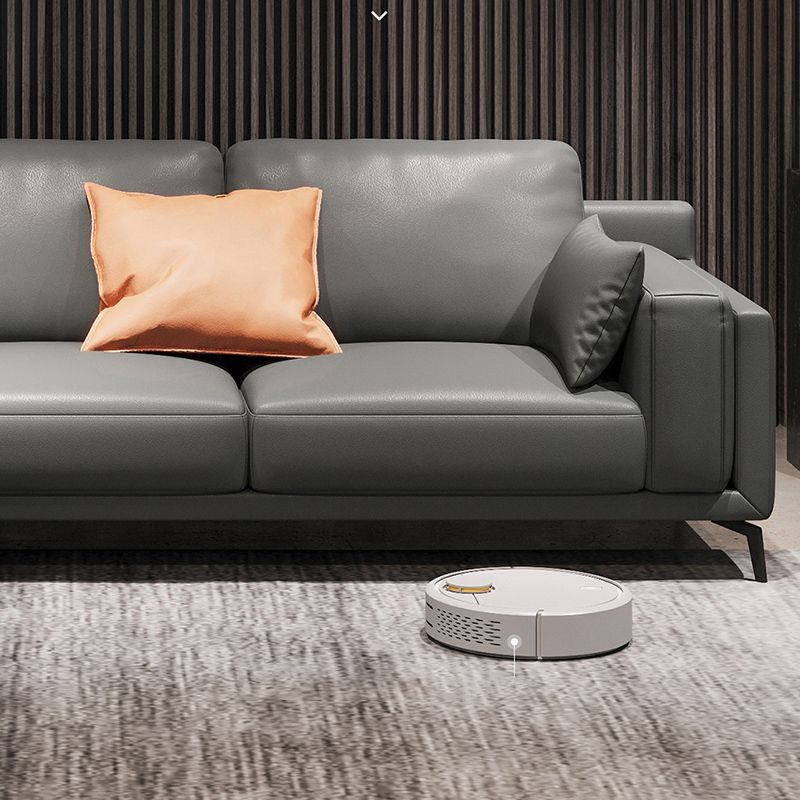 Square Arm Grey Pillowed Back Cushions Splayed Wooden Legs Sofa