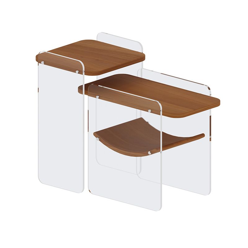 Wood and Acrylic Side End Table Double Tier Table with Shelf for Living Room