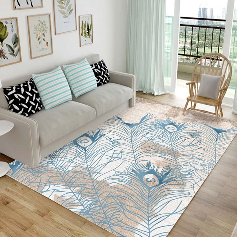 Chic Multicolor Modern Rug Synthetics Feather Patterned Rug Non-Slip Washable Stain Resistant Rug for Lounge