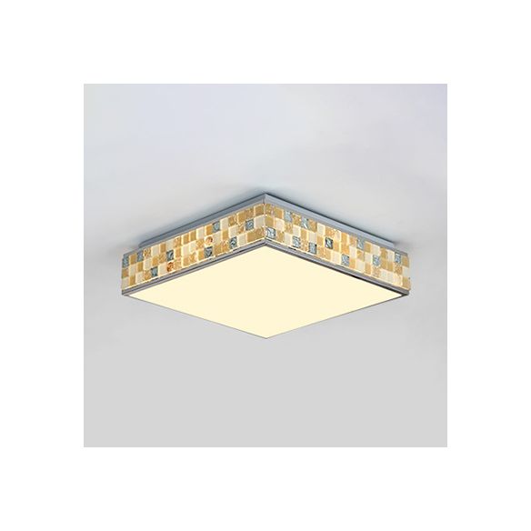 18"/35.5" W Cube Ceiling Fixture Retro Style Mosaic Glass 1 Bulb Flush Mount Ceiling Light in Beige