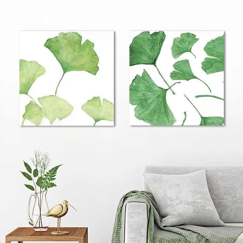 Ginkgo Leaf Painting Wall Art Green Canvas Wall Decoration for Home, Set of 2
