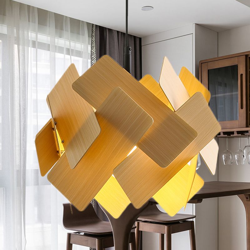 Acrylblütenform Pendellampe moderner nordischer Stil 1 hellrot/blau/helles Holz hängen Deckenlicht