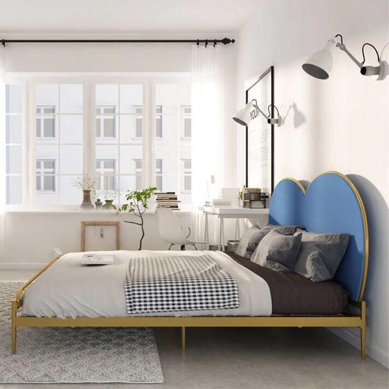 Metal Panel Bed,Heart Upholstered Headboard, 79 inch ,Chrome Color