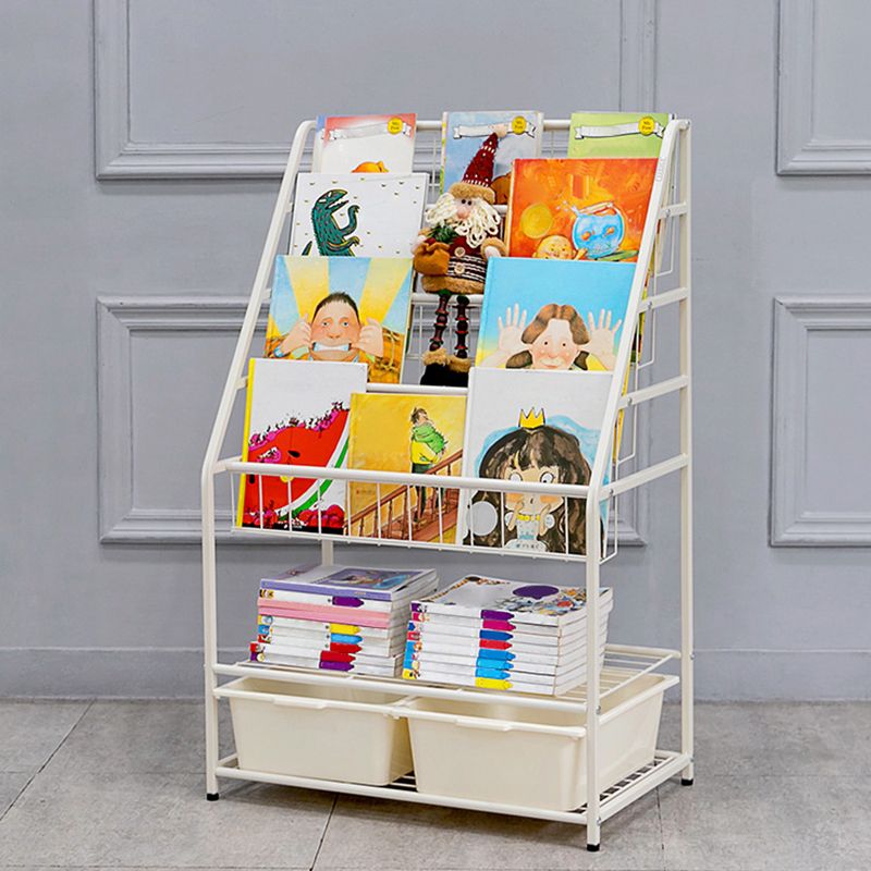 Contemporary Metal Bookshelf White Ladder Book Shelf for Home Office 14.6" Wide