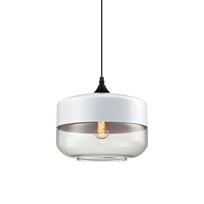 5 "/ 7" / 8 "de large tambour / cylindre / pot transparent en verre transparent pendant moderne 1 clair de suspension blanche / noir clair