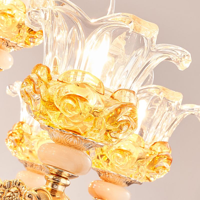 Blossom Crystal Glass Chandelier Antique Style Bedroom Ceiling Hang Light in Gold