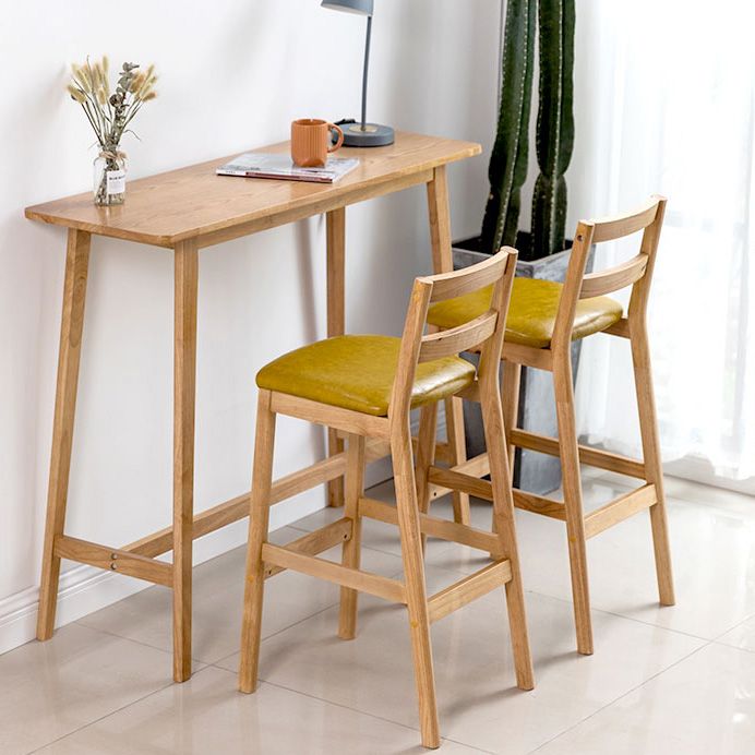 Rectangle Solid Wood Counter Height Table Modern Trestle Base in Brown and Natural